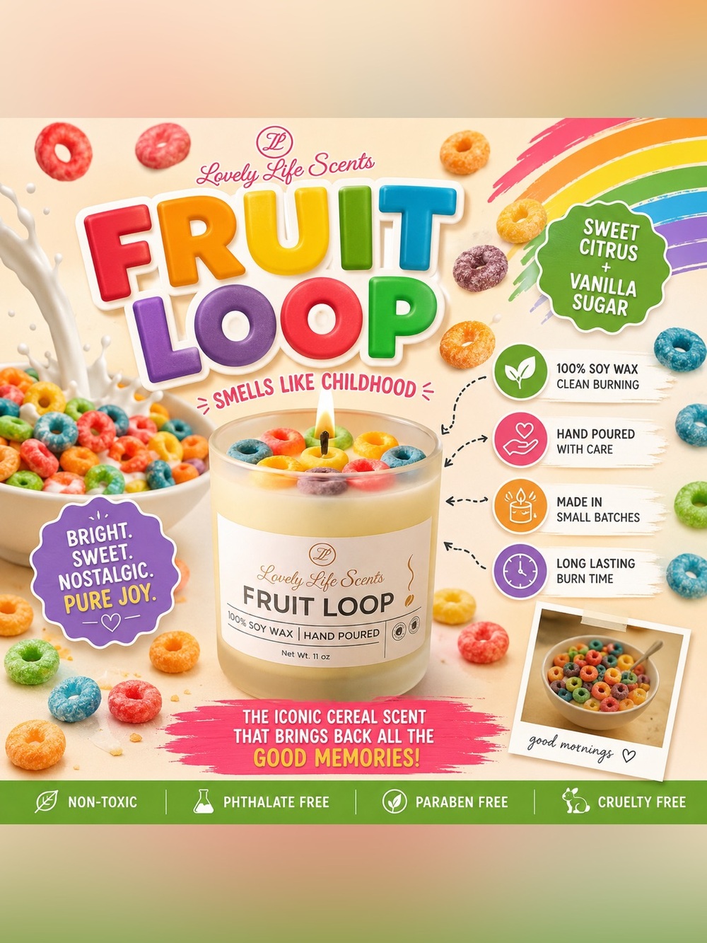 Fruit Loop Scented 11oz Premium Soy Wax Candle from Lovely Life Scents